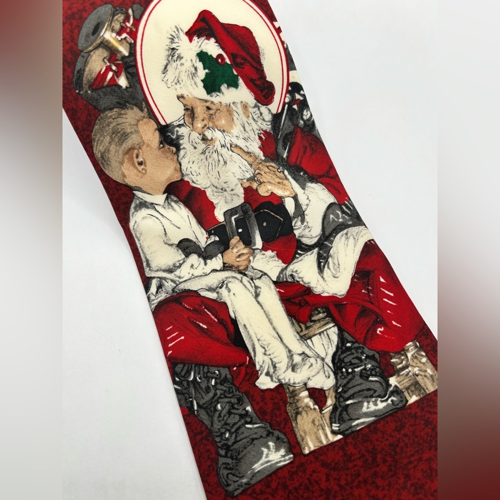 THE SATURDAY EVENING POST Festive Santa and Child Christmas 100% Silk Tie